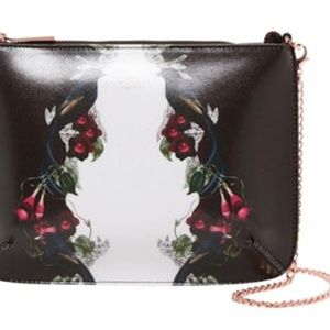 Ted Baker Black and Floral Leather Crossbody Purse